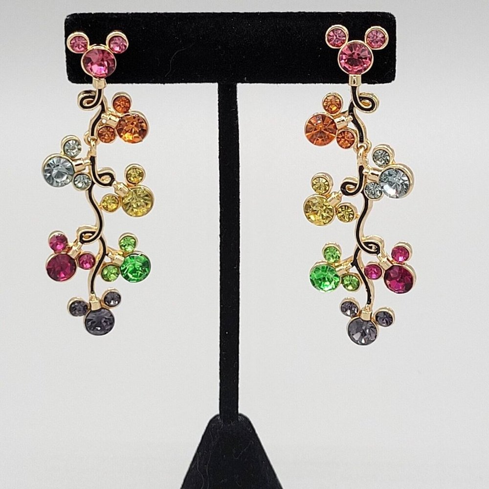 Disney BaubleBar Mickey Mouse Fashion Earrings Multicolor Rhinestone 2 1/2" NEW - Picture 2 of 7